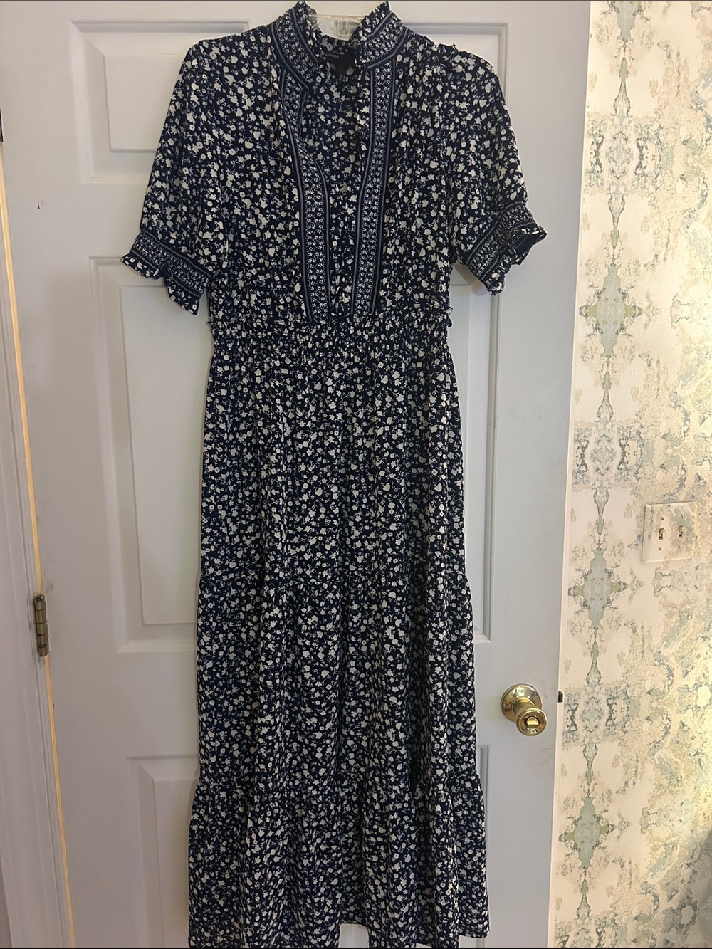 Maggy London Navy and White Floral Maxi Dress